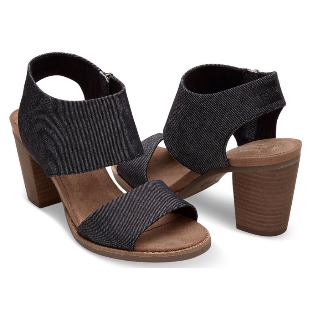 Majorca Cut-Out Sandal in Black Denim / TOMS